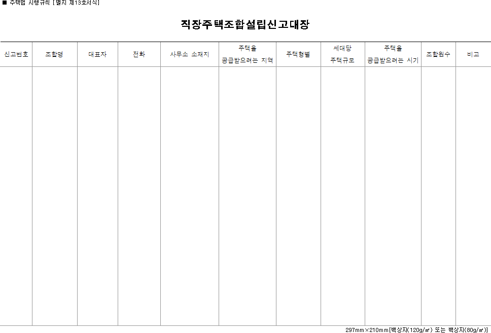 직장주택조합설립신고대장